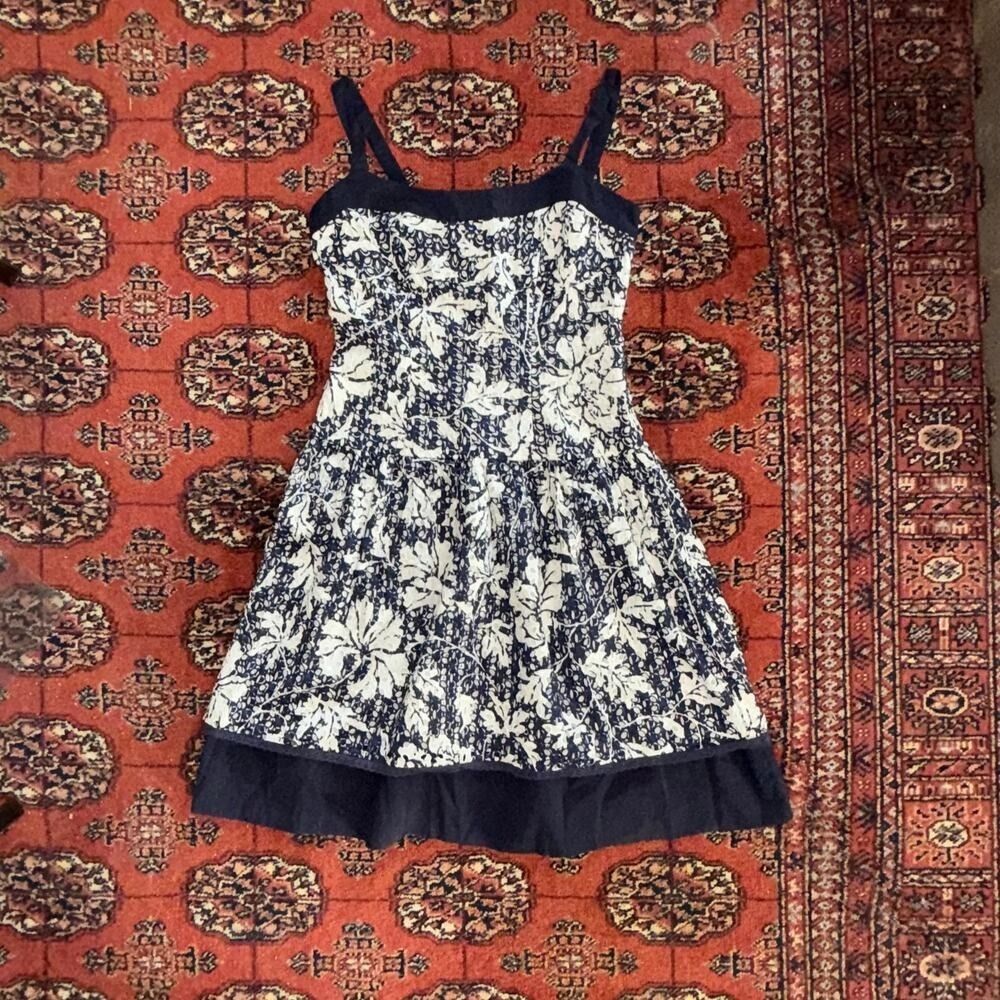 Ella Rose 4 Blue & White Floral Eyelet Overlay 100%‎ Cotton Sundress Fully Lined